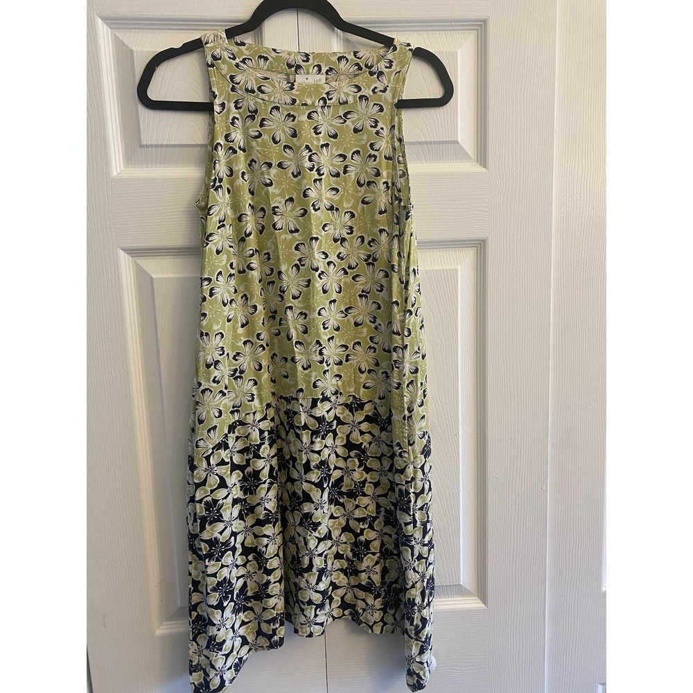 J. Jill Floral Shift Dress Womens Size XS Green Black Sleeveless Pockets Rayon